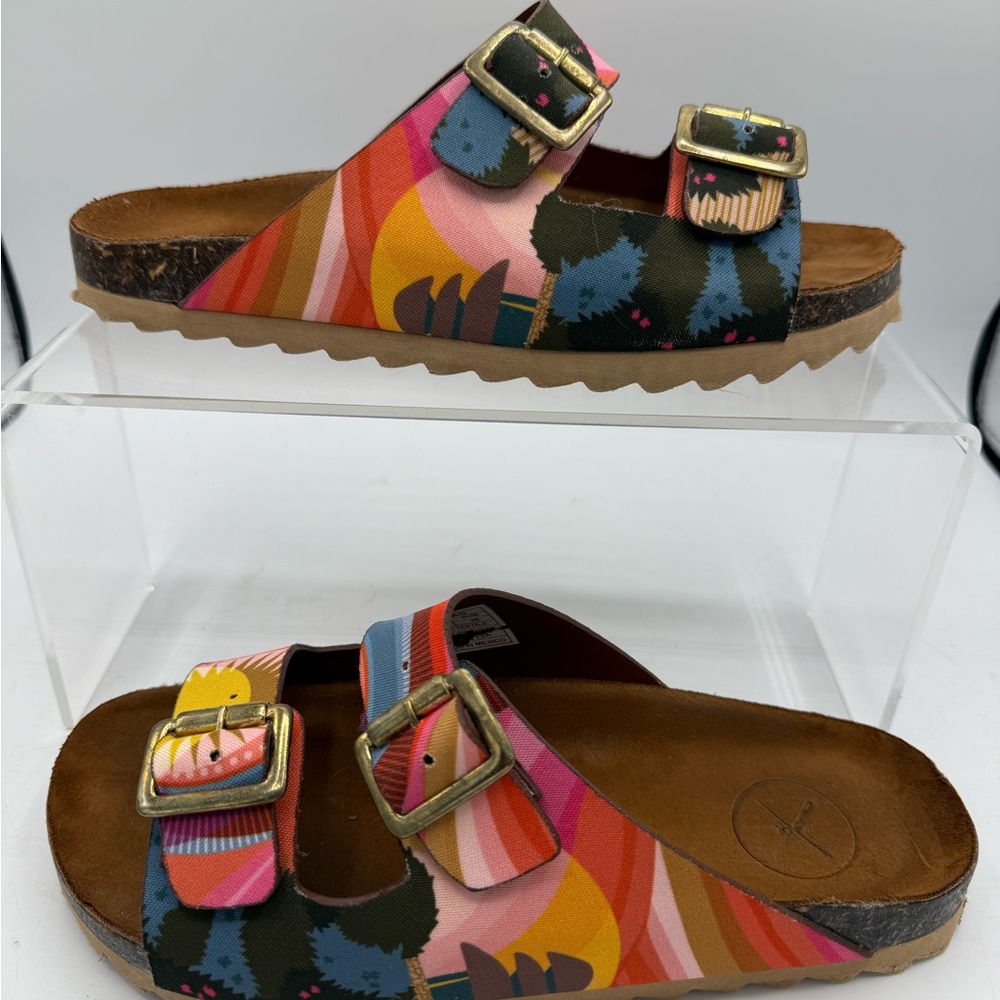Inkkas Sunset Cactus Double Buckle Slides – Women’s Size 8 / EU 39